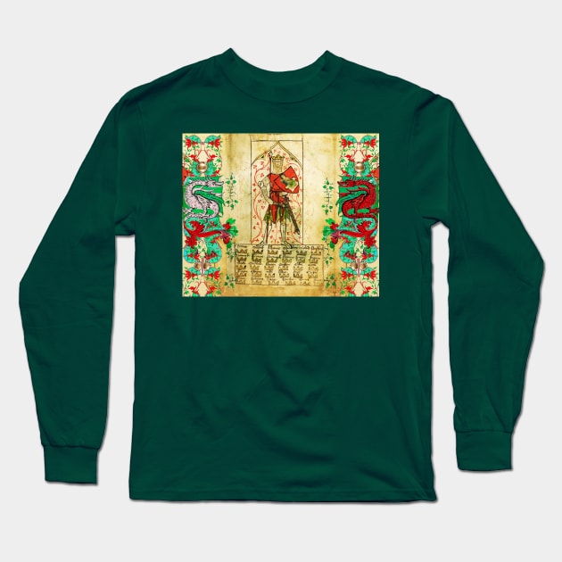 KING ARTHUR WITH WHITE RED DRAGONS Antique Medieval Miniature Long Sleeve T-Shirt by BulganLumini